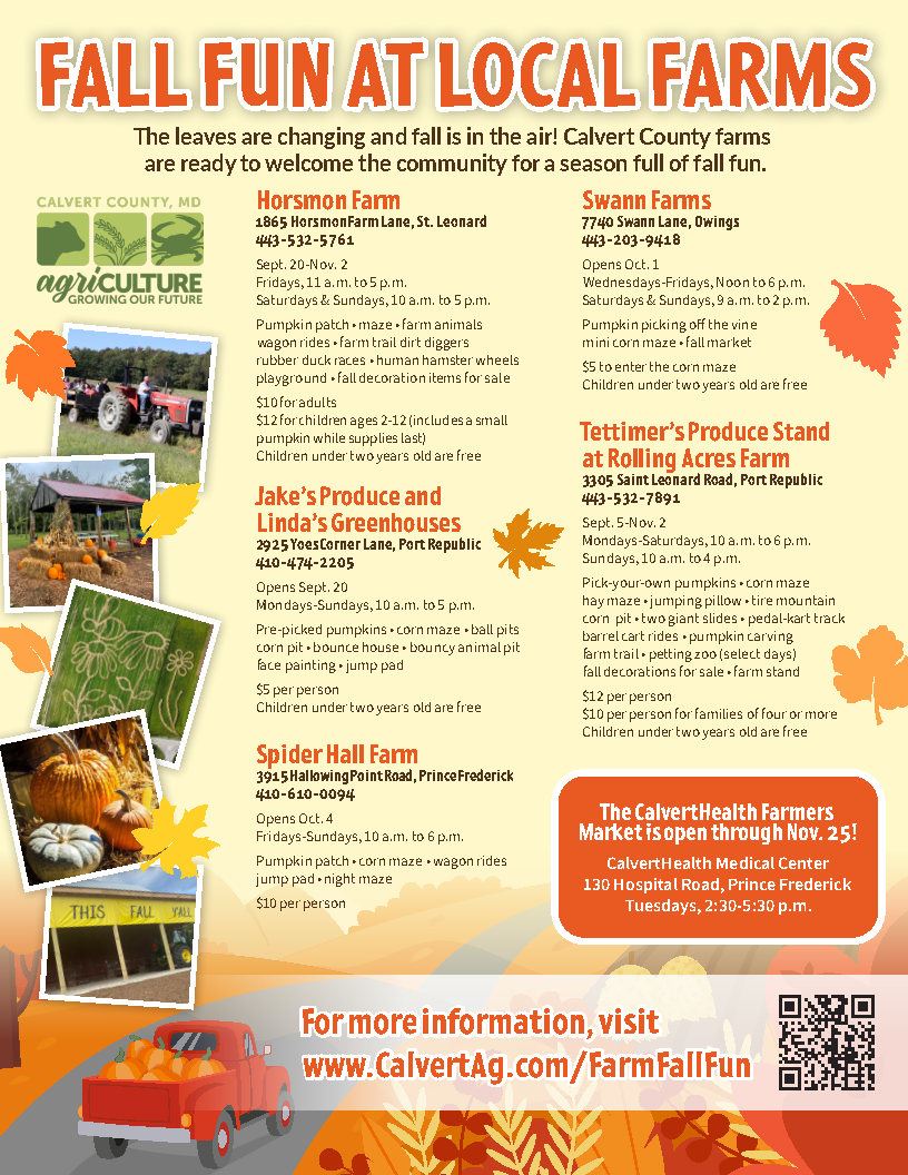 Fall Fun Flyer with images of fall activities in Calvert County.